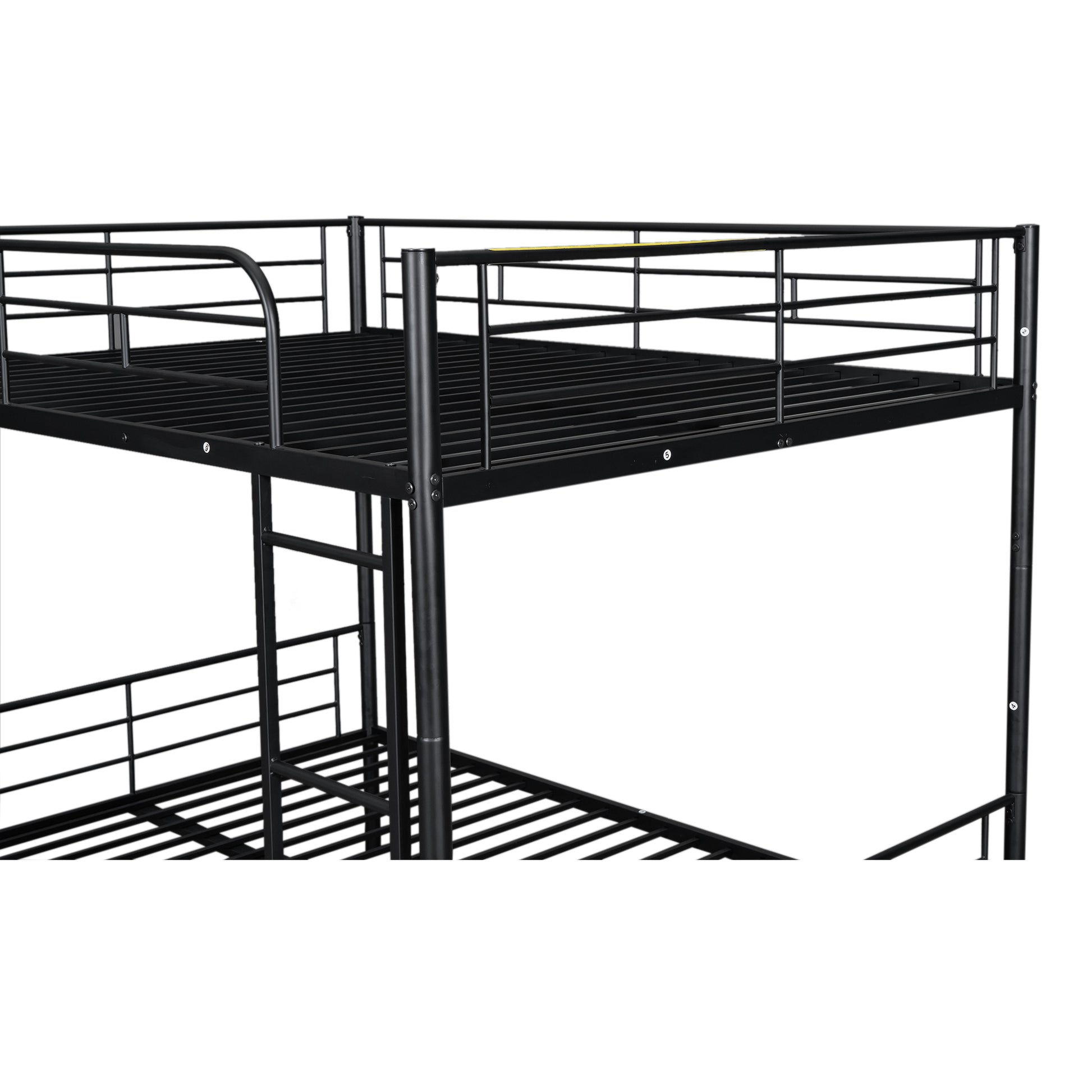 Black metal bunk bed frame with ladder