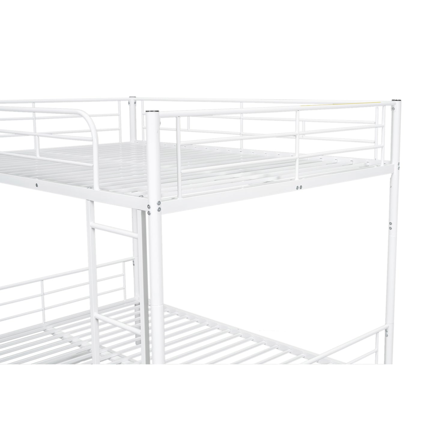 White metal bunk bed frame with ladder