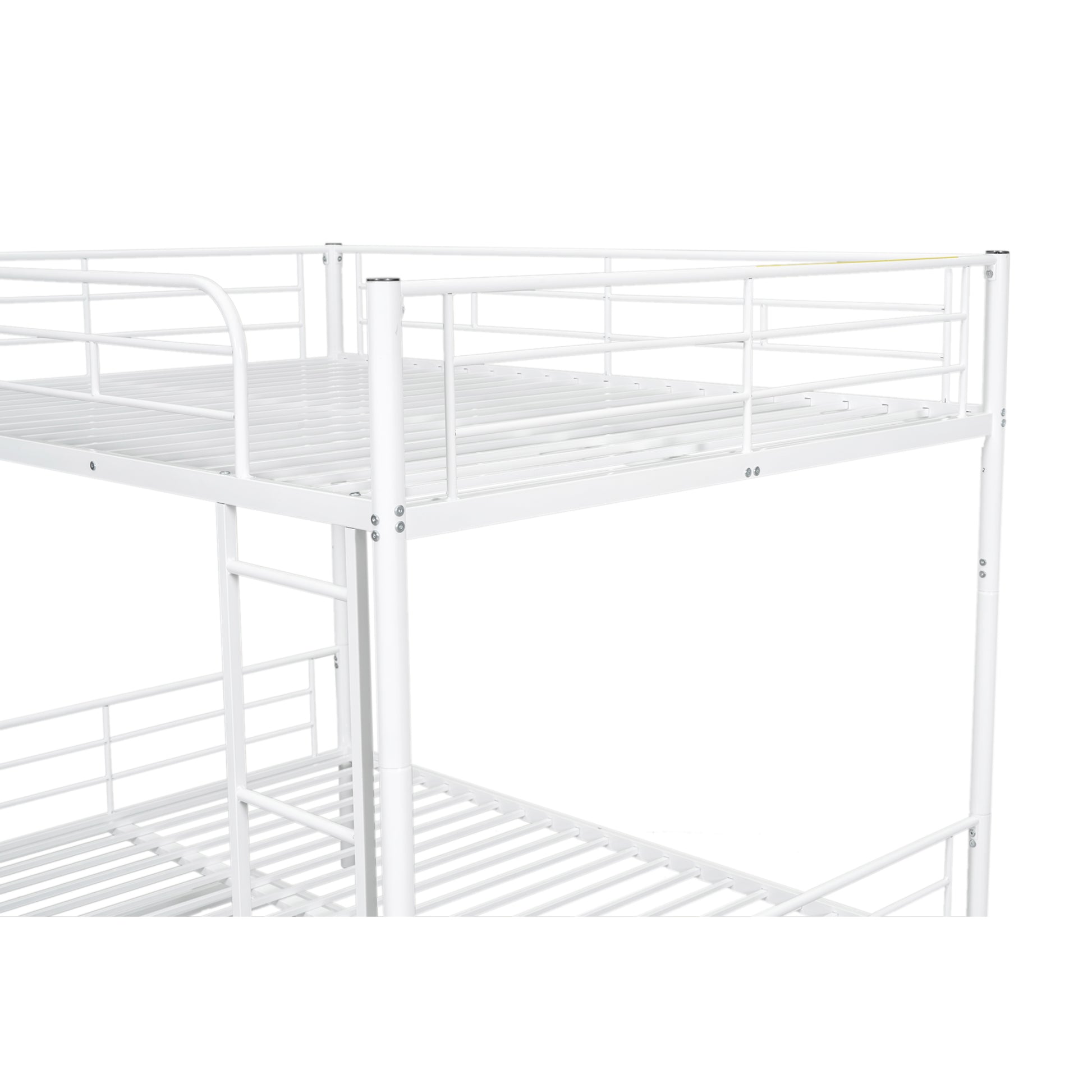 White metal bunk bed frame with ladder