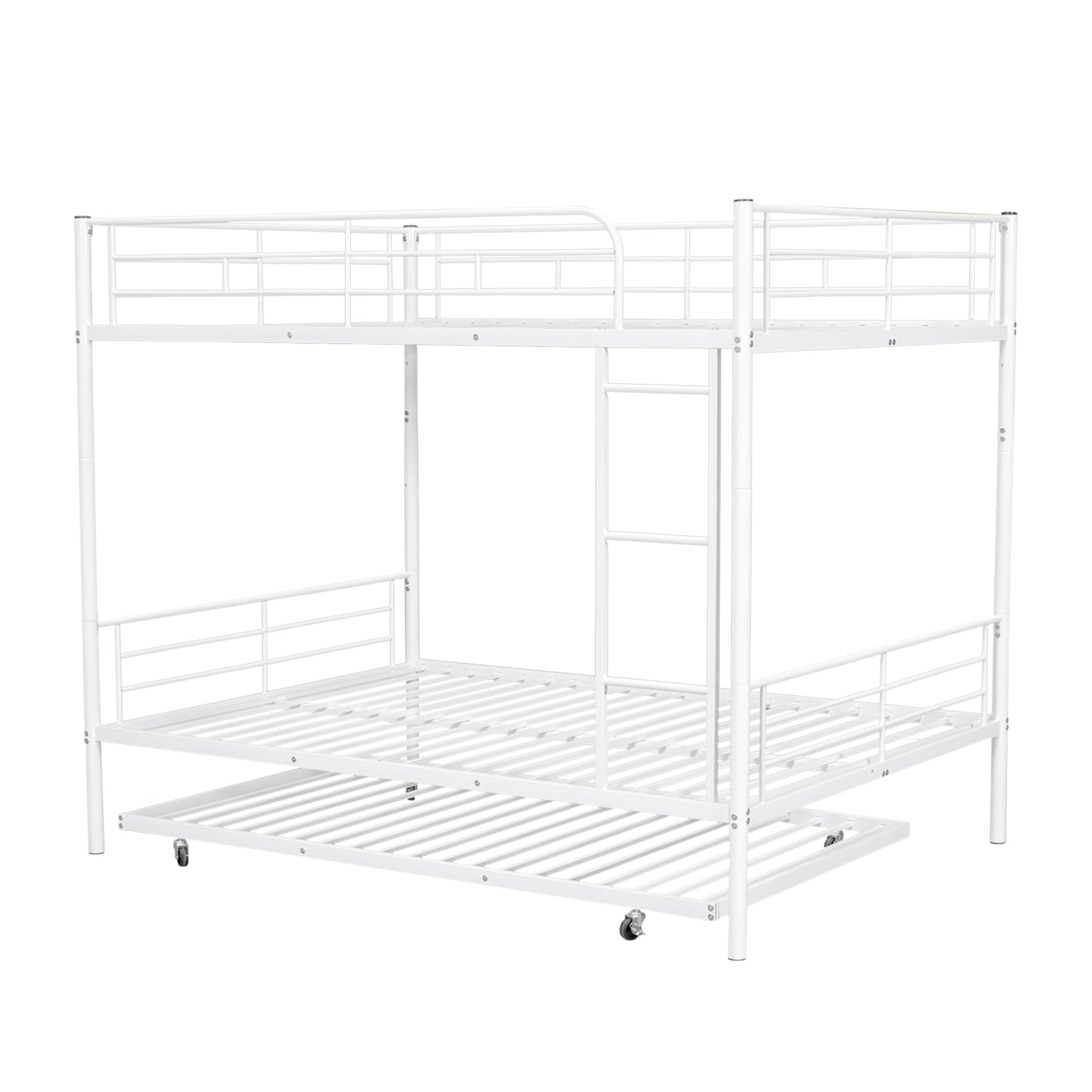 White metal bunk bed with trundle