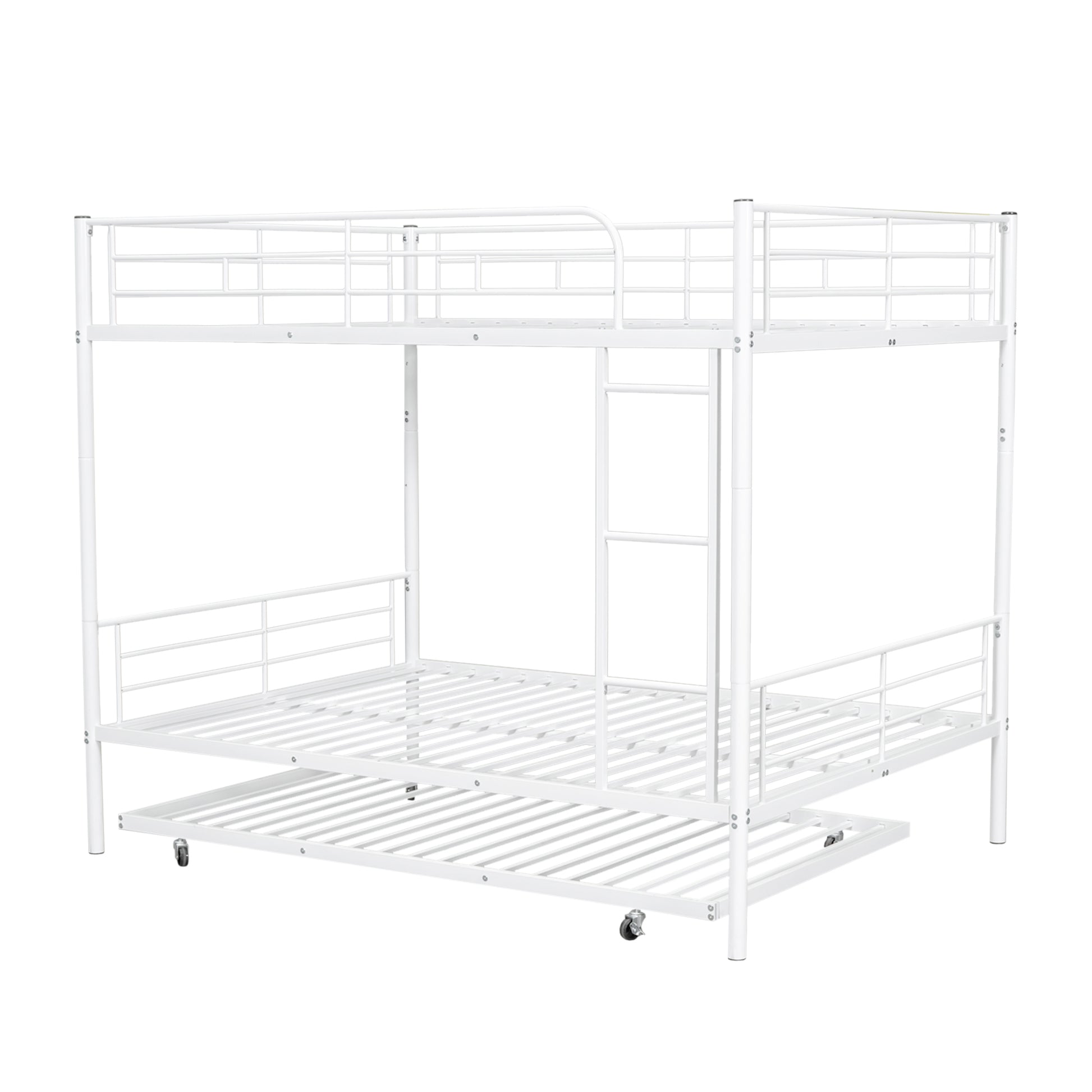 White metal bunk bed with trundle