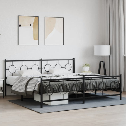 Black metal bed frame with circular headboard design