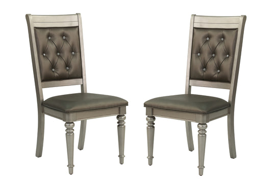 TREATLIFE HOME Set of 2 Elegant Upholstered Dining Side Chairs with Silver Finish and Button Tufting, Classic Style, Gray