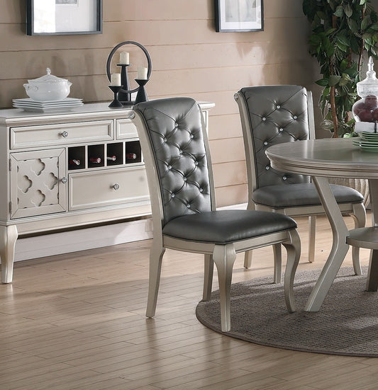 TREATLIFE HOME Set of 2 Dining Side Chairs with Tufted Upholstered Cushion, Antique Silver Finish, Grey Faux Leather