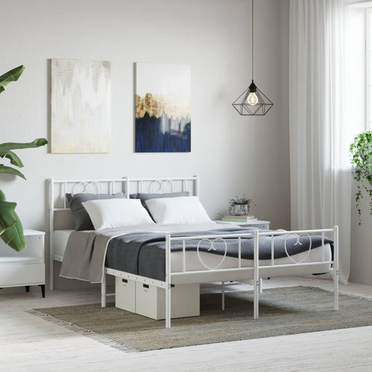White metal twin bed frame with heart detail headboard and footboard