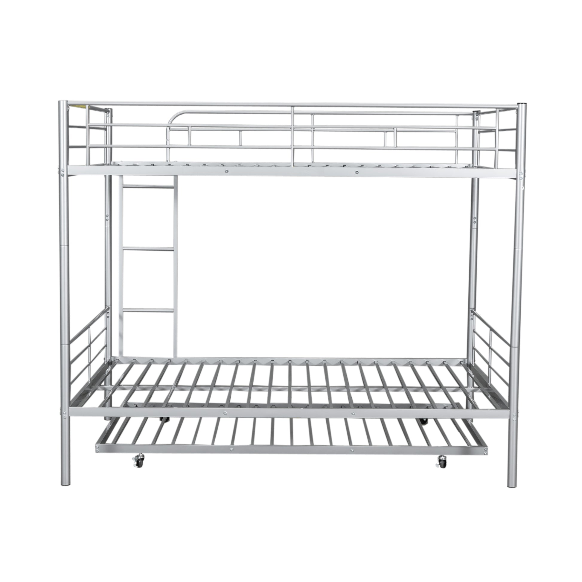 Silver metal twin over twin bunk bed with trundle