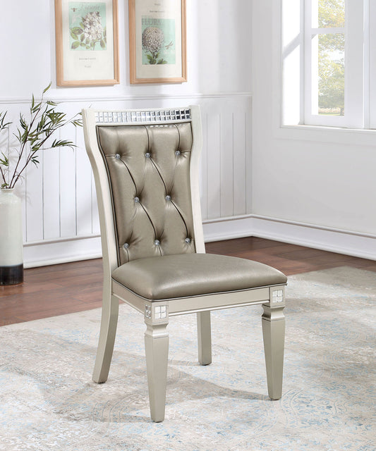 TREATLIFE HOME Set of 2 Button-Tufted Dining Chairs with Leatherette Cushion, Contemporary Transitional Design, Champagne/Warm Grey