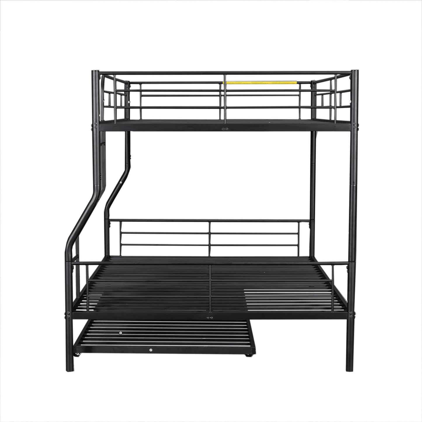 Black metal bunk bed with twin over full setup and integrated ladder