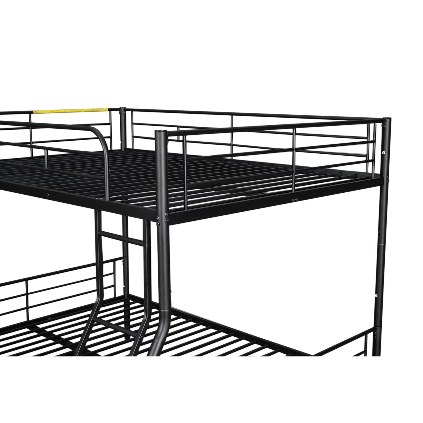 Black metal bunk bed frame with safety rails