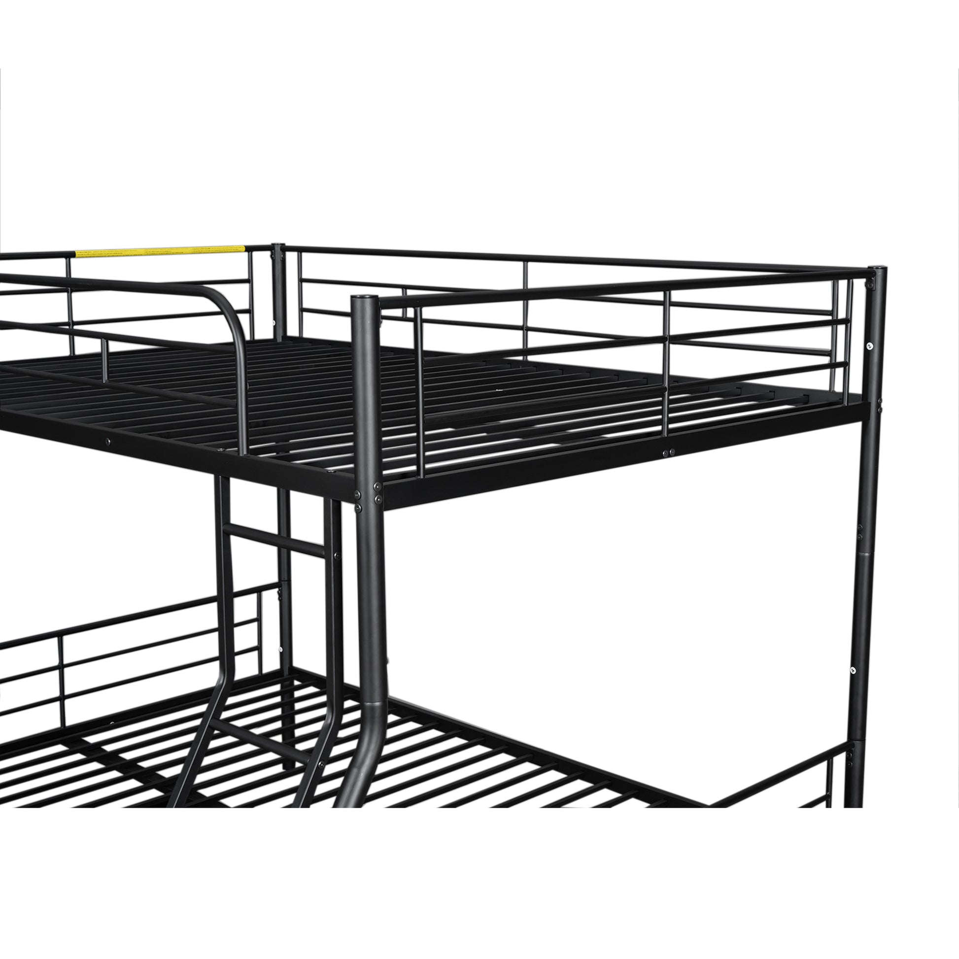 Black metal bunk bed frame with safety rails
