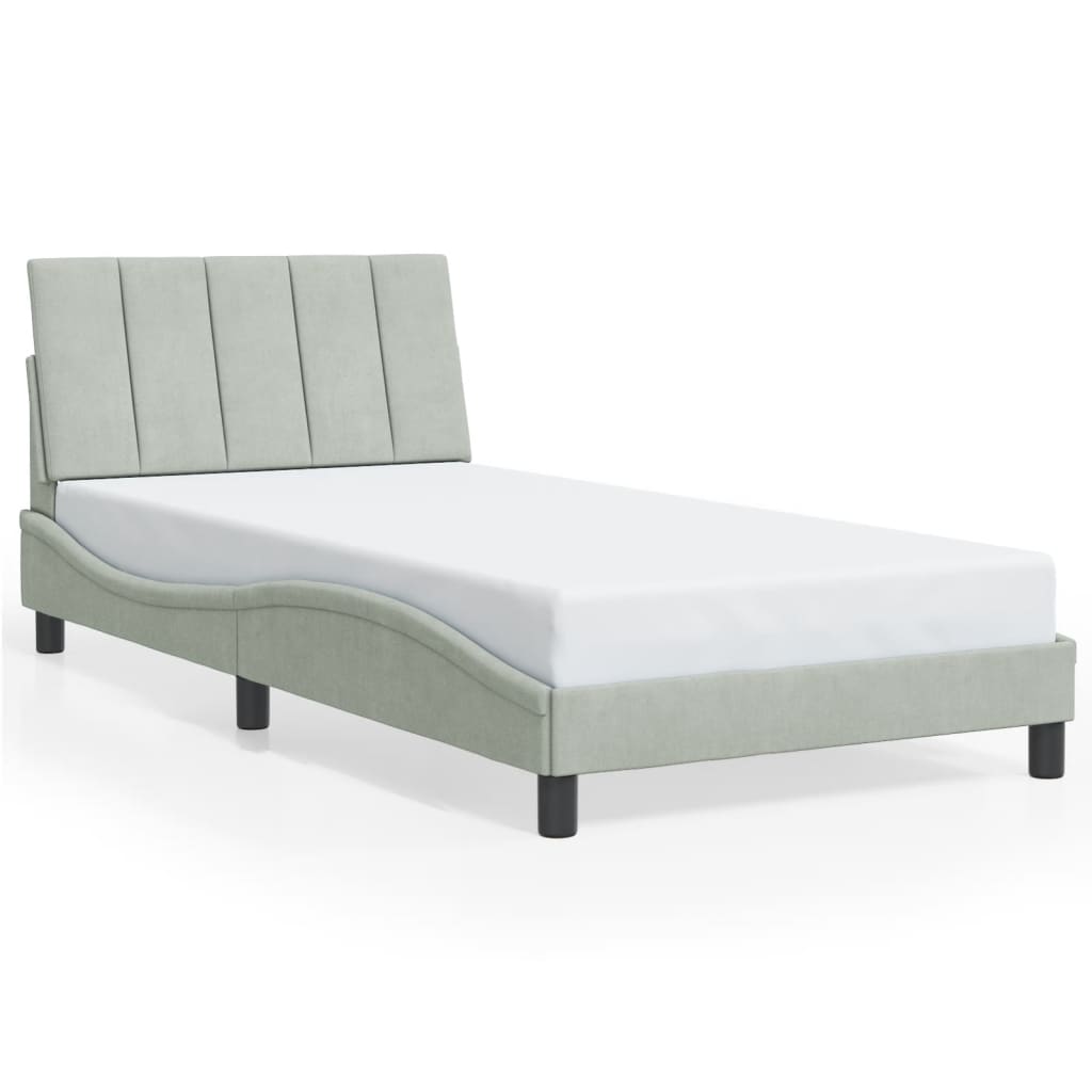 White upholstered bed frame with padded headboard and slatted base cm width