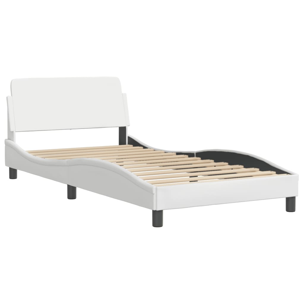 Modern white upholstered twin bed frame with curved sides