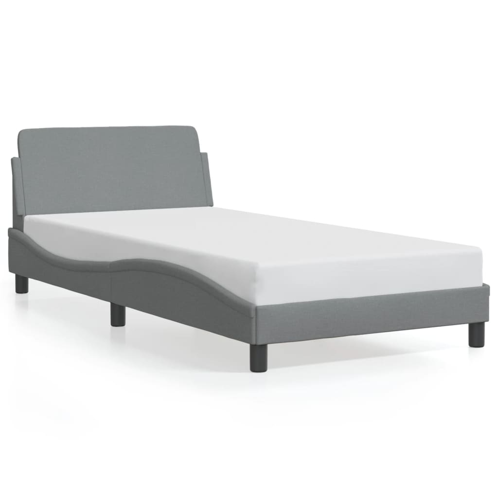 Outline drawing of a single bed frame with dimensions labelled