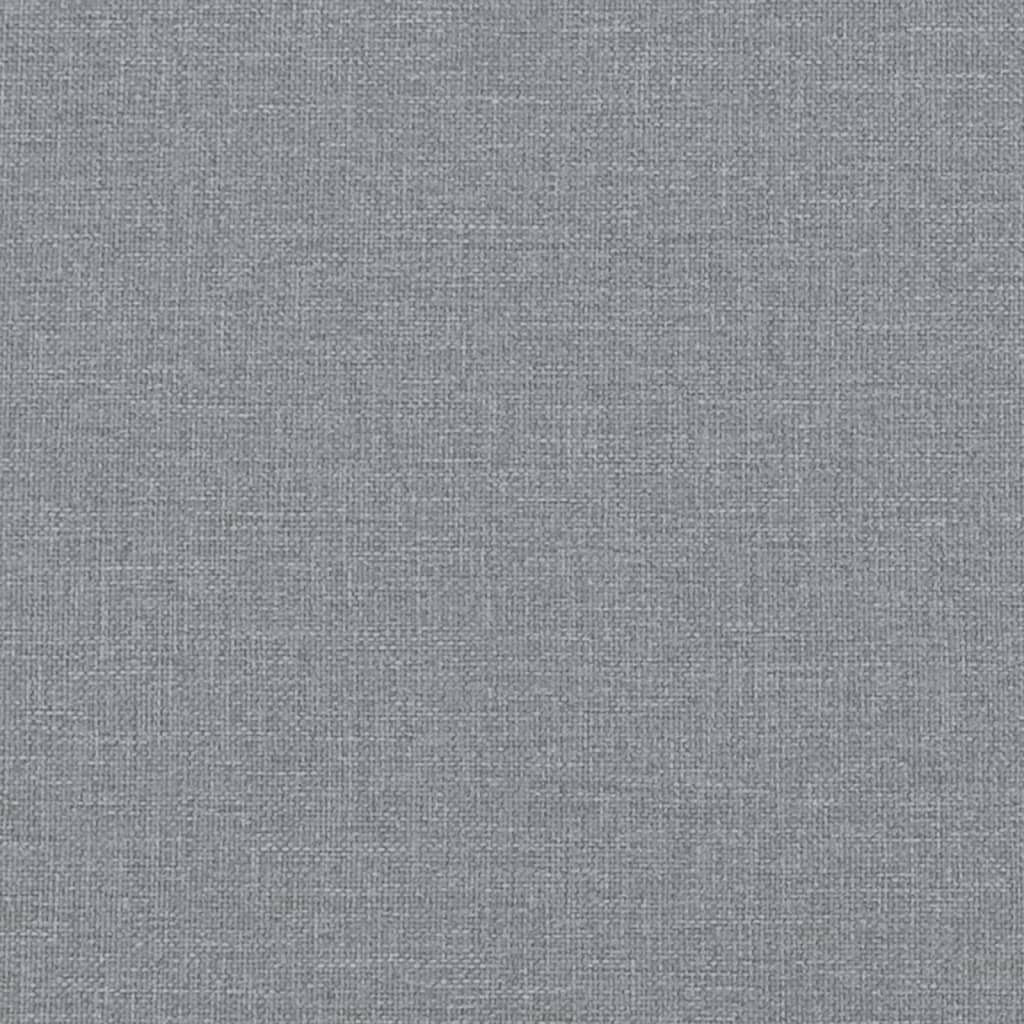 Grey upholstered bed frame with black cylindrical legs