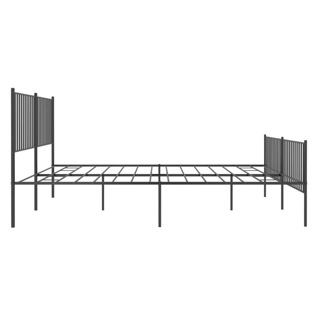 Modern black metal bed frame with slatted headboard and footboard