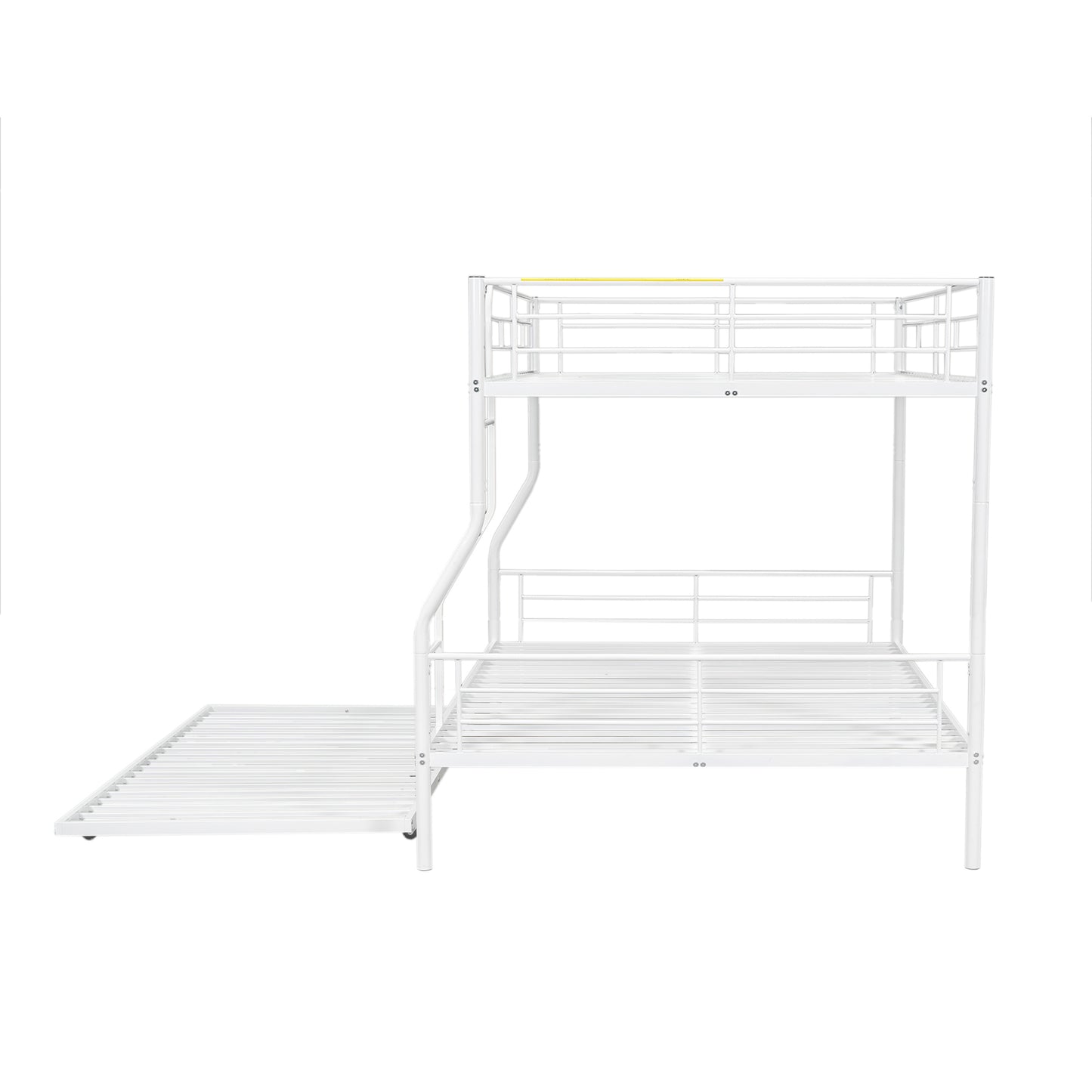 White metal triple bunk bed with pullout trundle