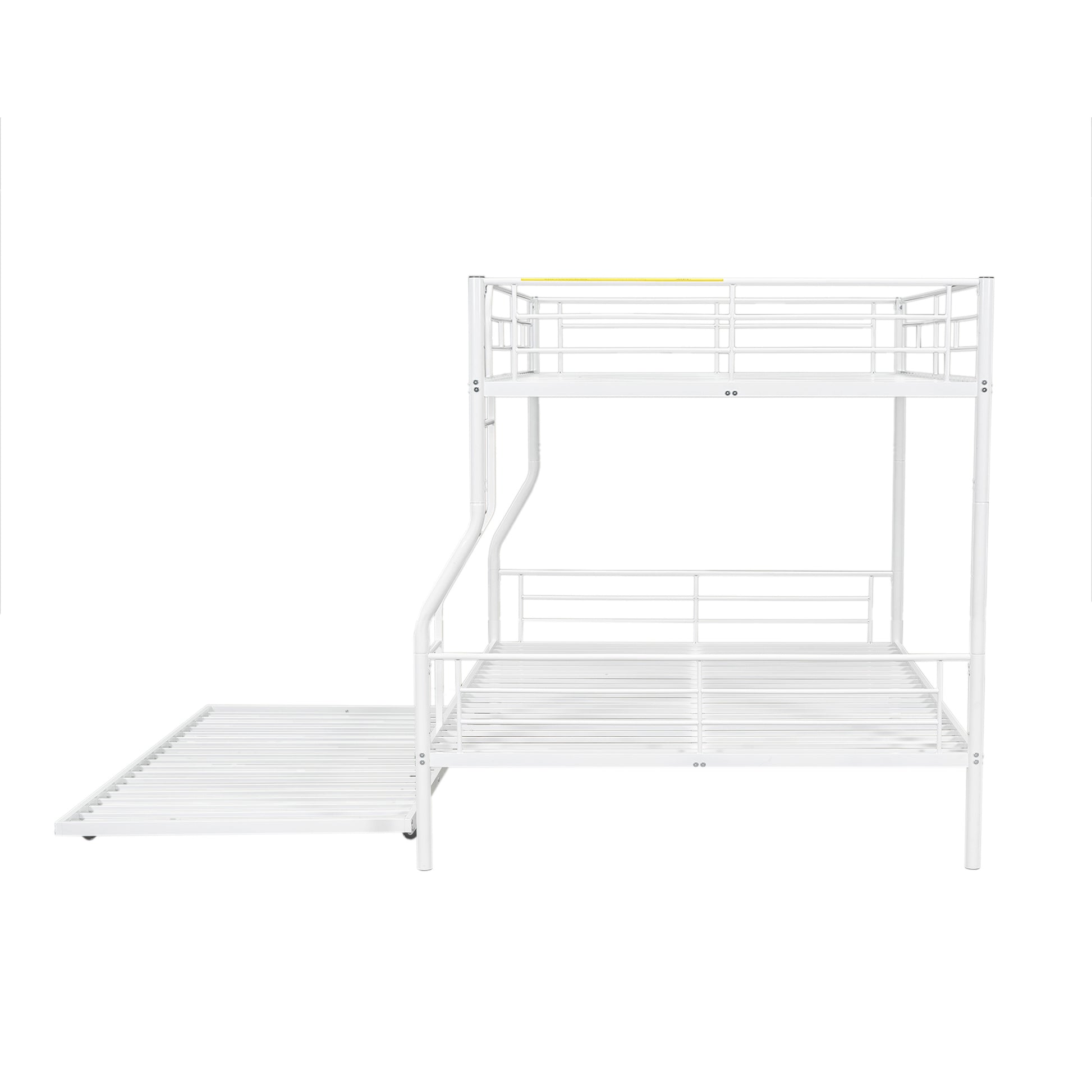 White metal triple bunk bed with pullout trundle