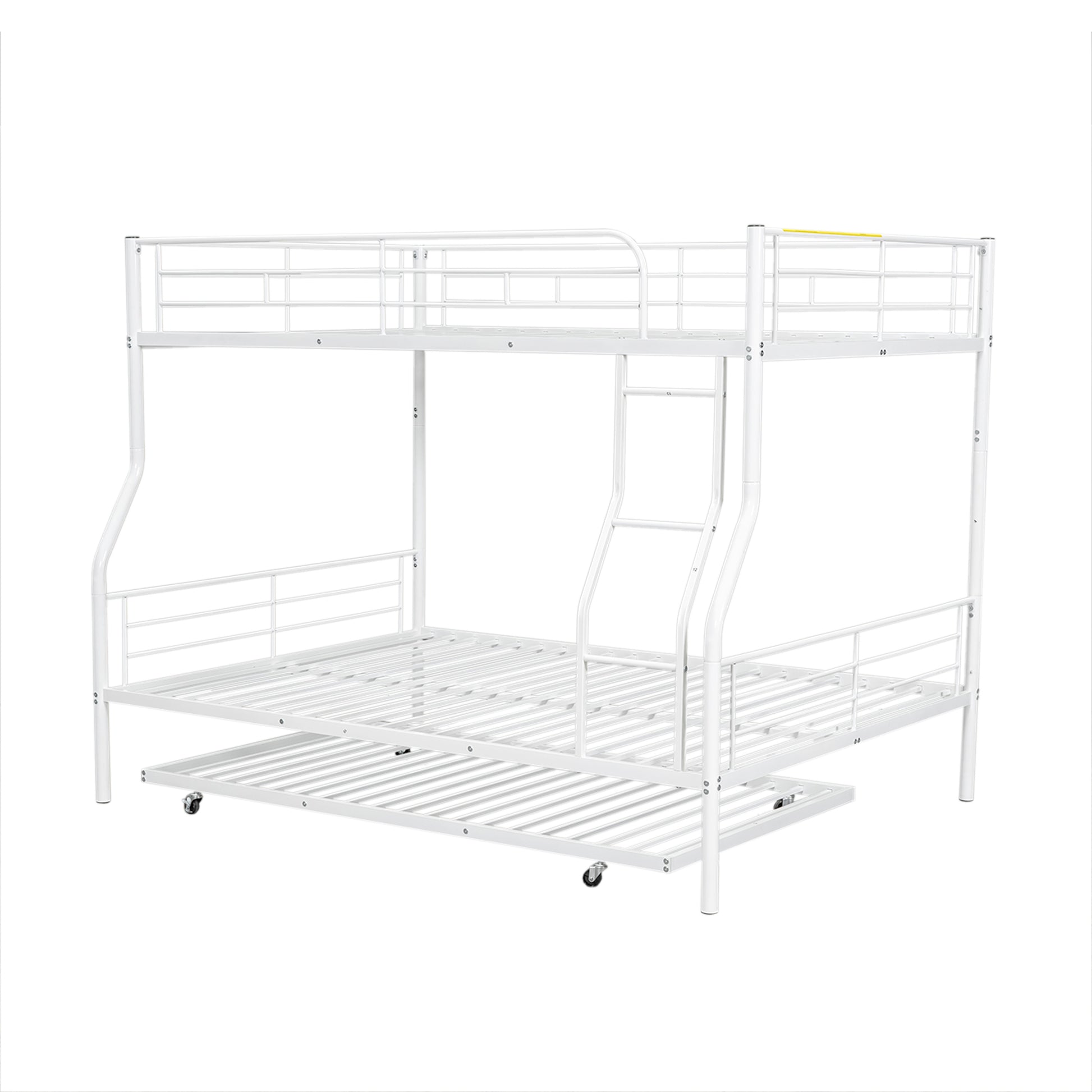 White metal triple bunk bed with pullout trundle for kids
