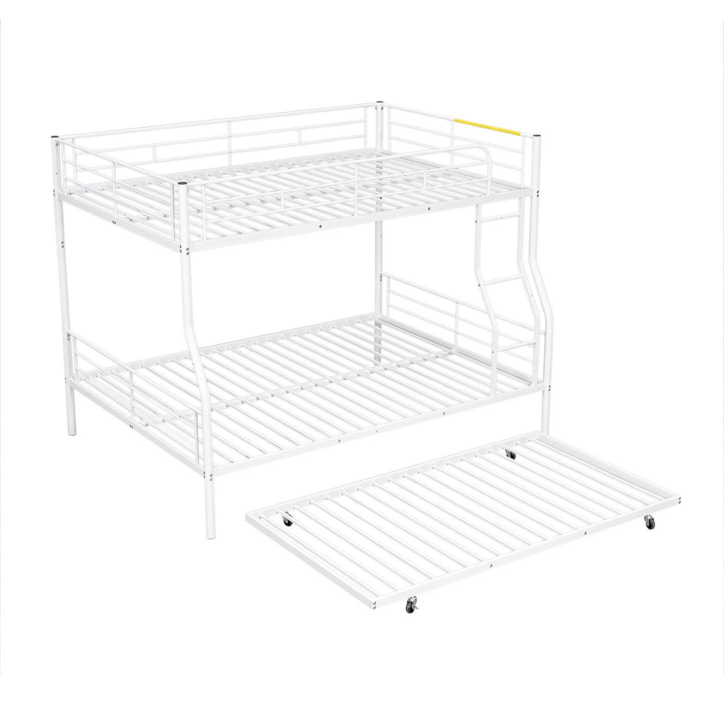 White metal triple bunk bed with pullout trundle for children