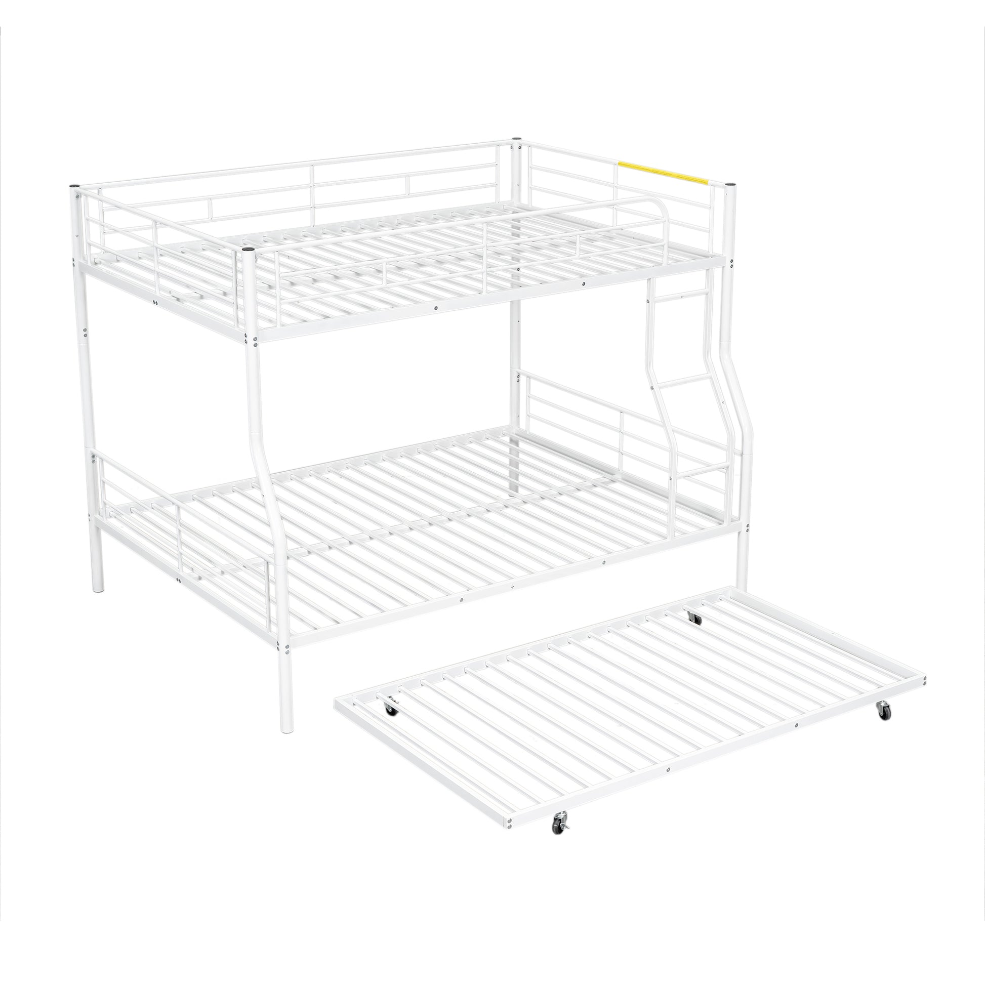 White metal triple bunk bed with pullout trundle for children