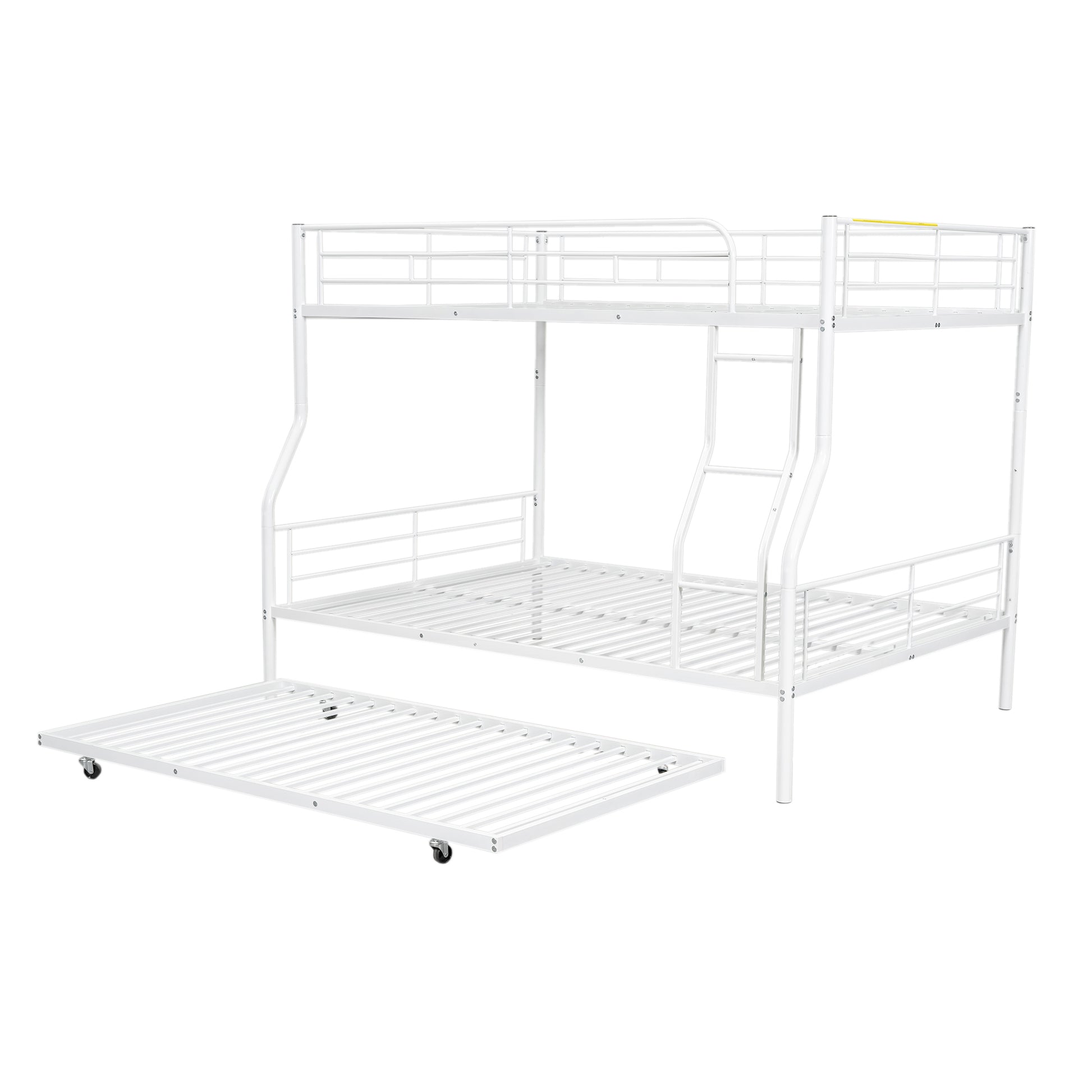 White metal triple bunk bed with pullout trundle