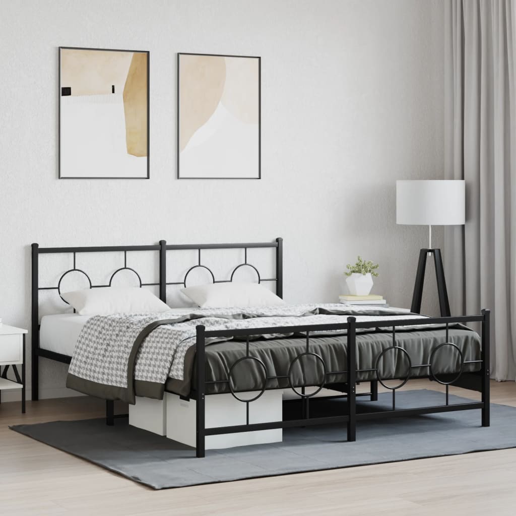Black metal twin bed frame with circular headboard design and underbed storage drawers