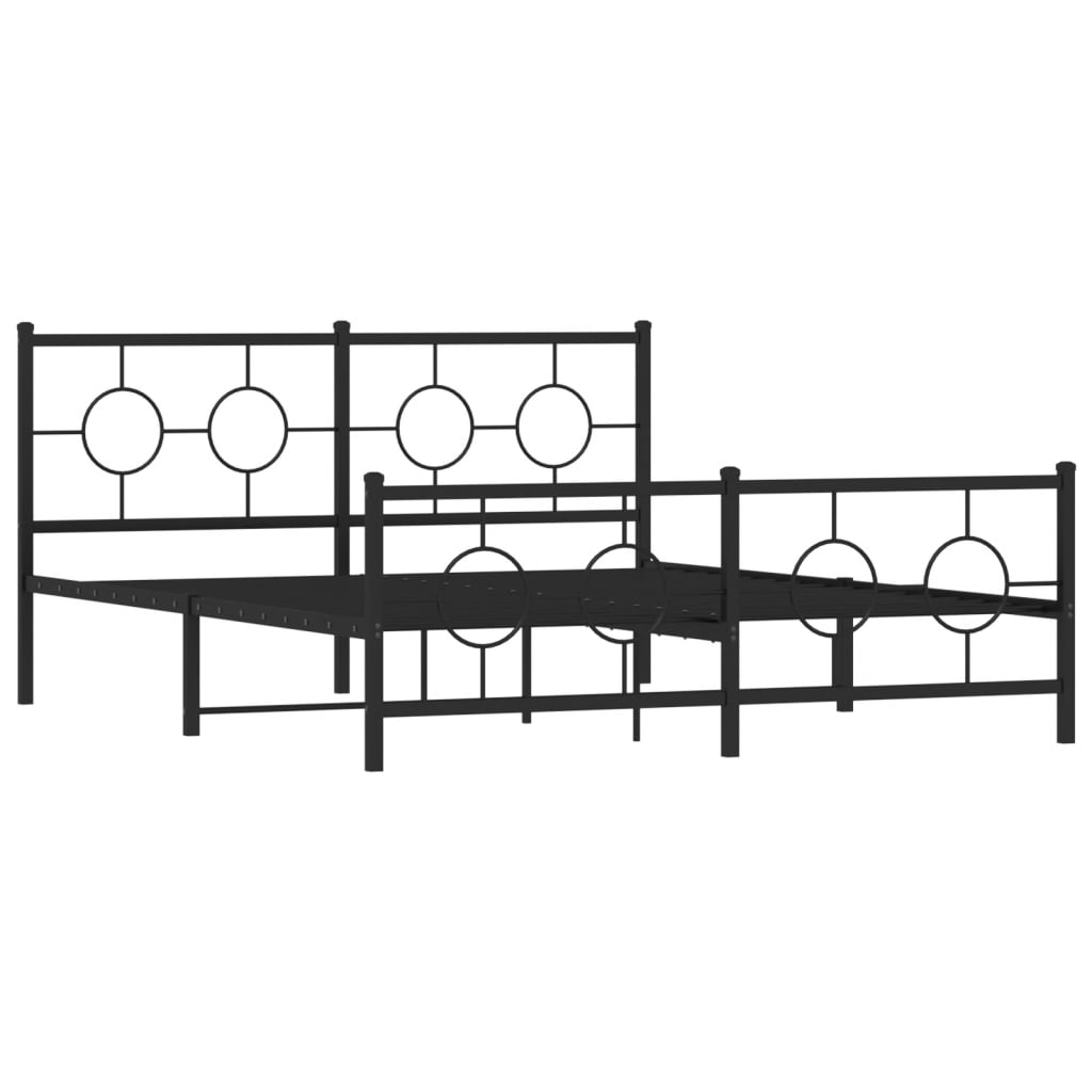 Black metal bed frame with circular accents and a minimalist design