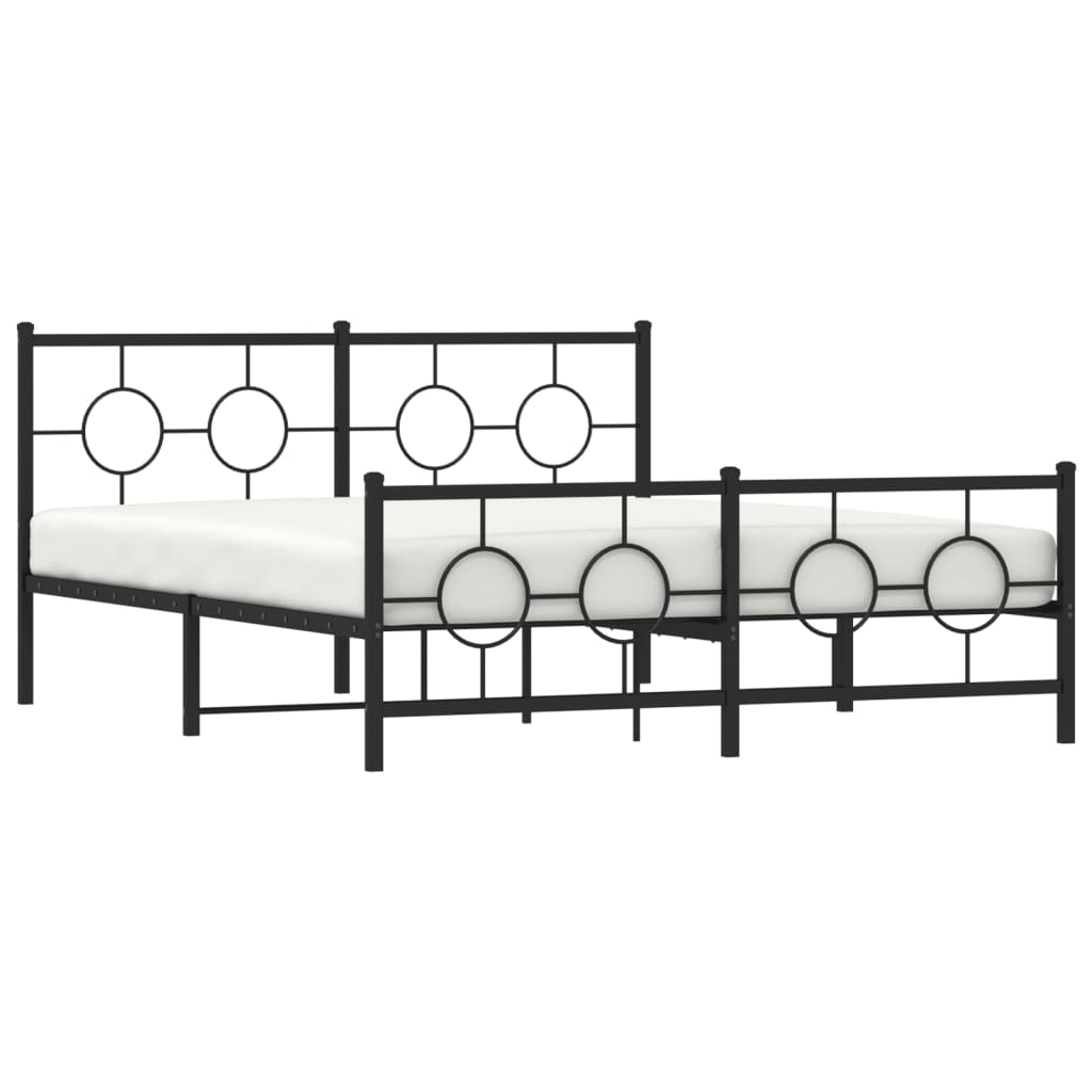 Black metal bed frame with circular headboard design