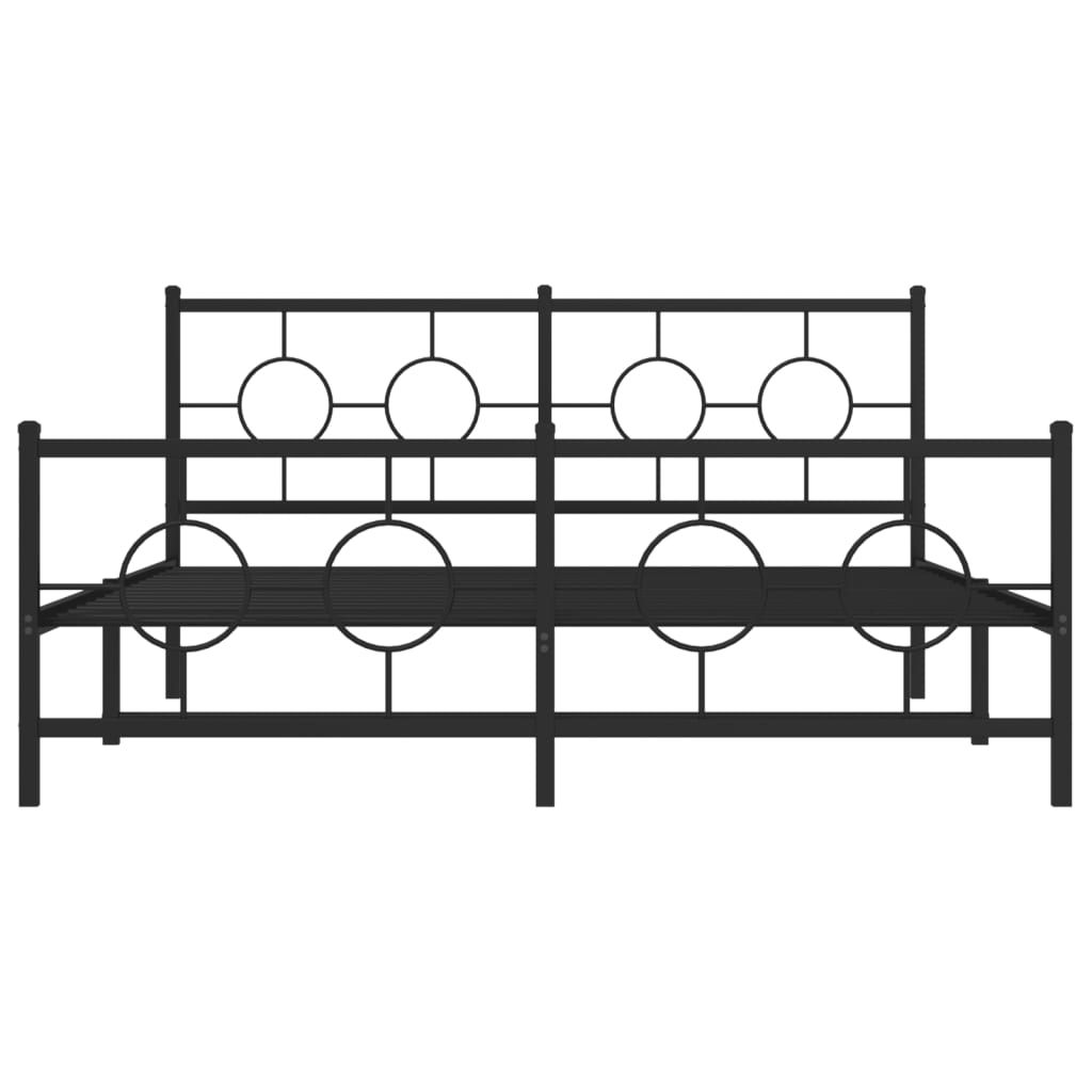 Black metal bed frame with circular design and white mattress