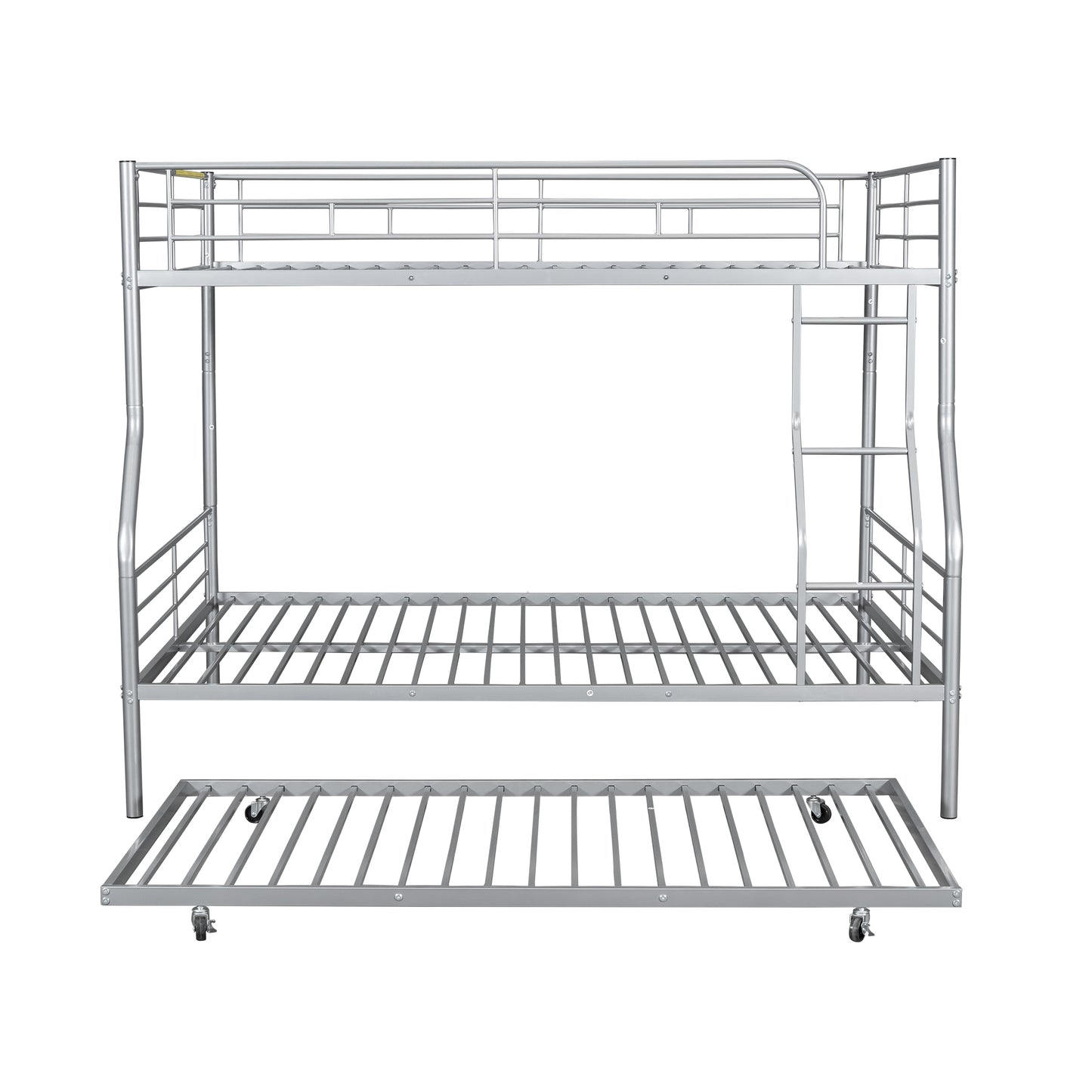 Silver metal triple bunk bed with pullout trundle for kids