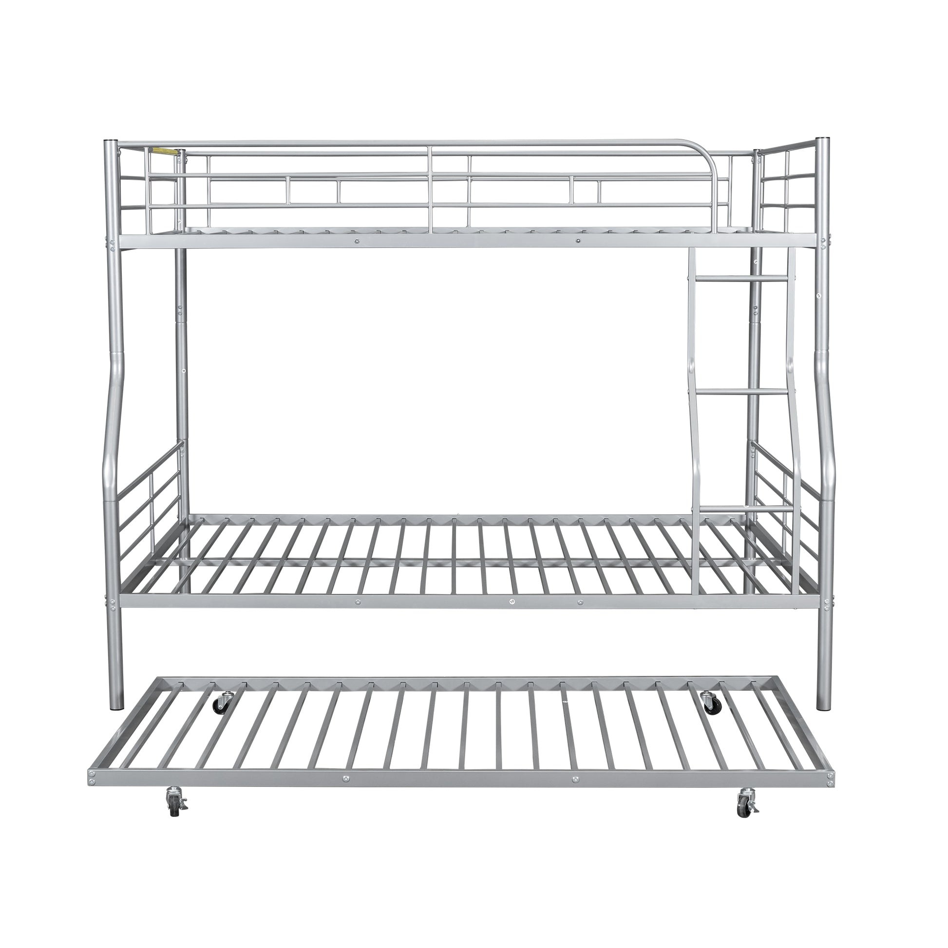 Silver metal triple bunk bed with pullout trundle for kids