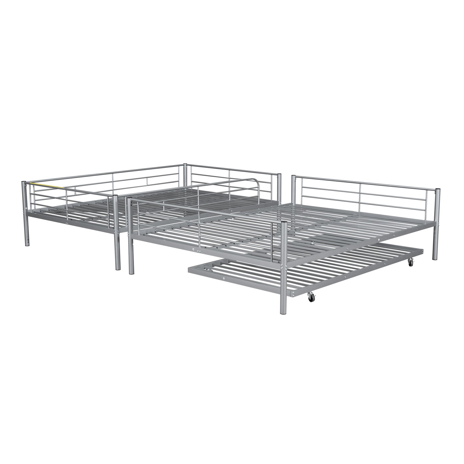 Silver metal bunk bed with integrated trundle