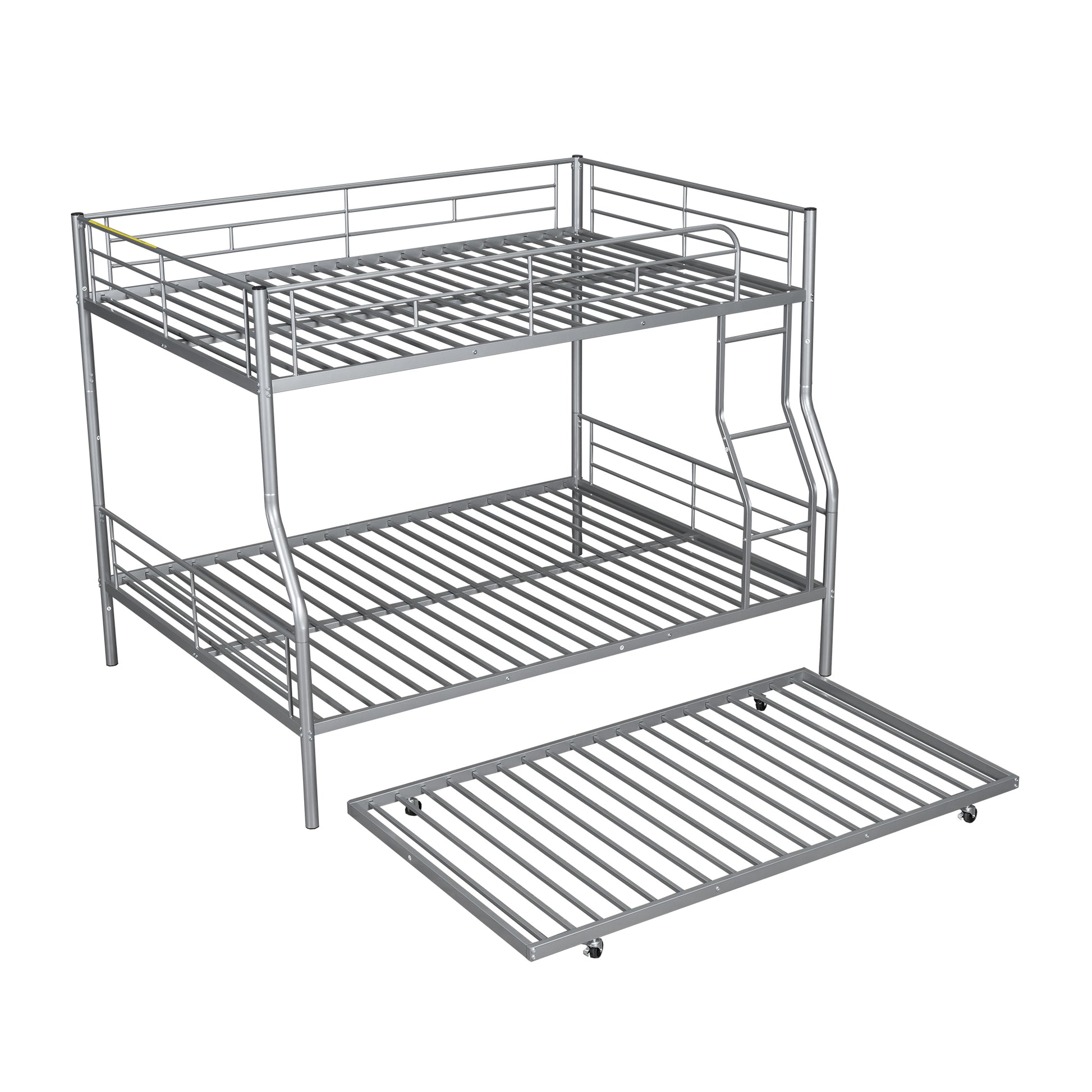 Silver metal triple bunk bed with pullout trundle