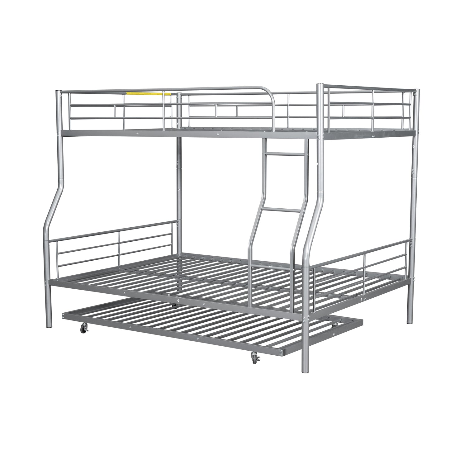 Silver metal triple bunk bed with pullout trundle