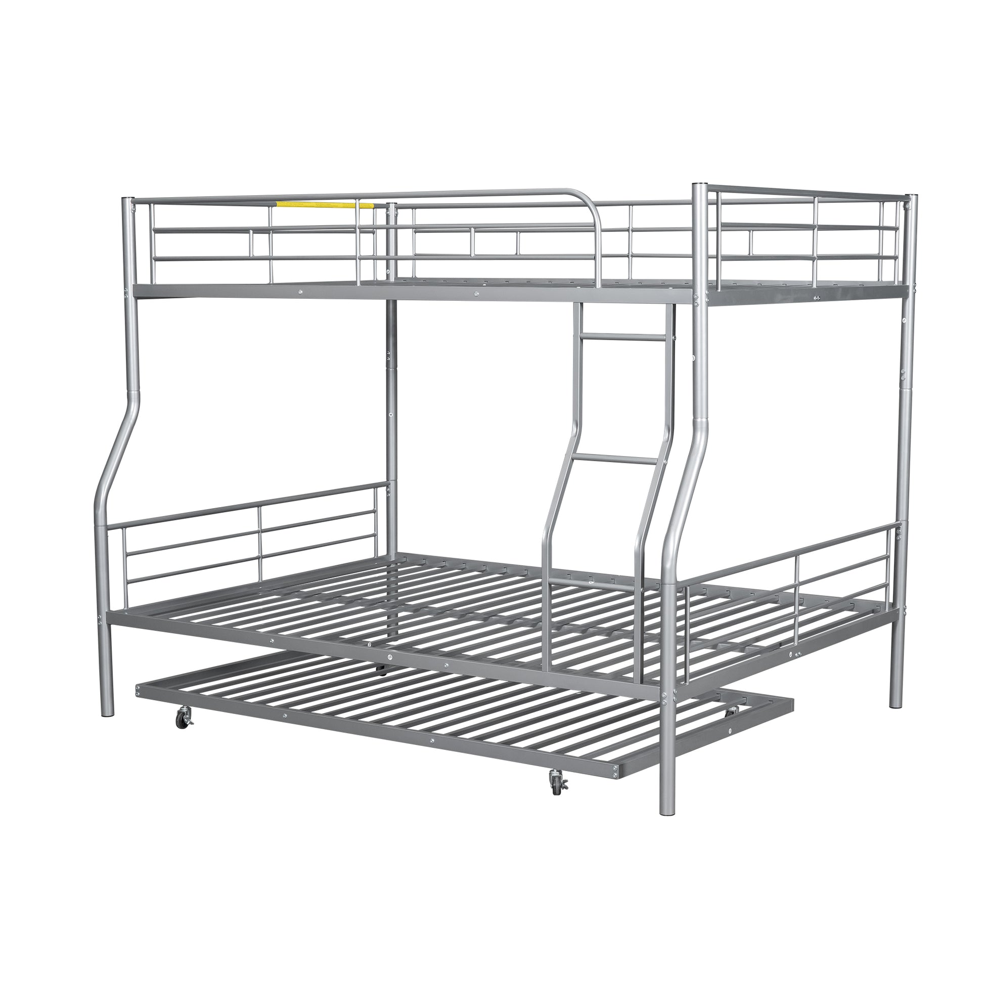 Silver metal triple bunk bed with pullout trundle