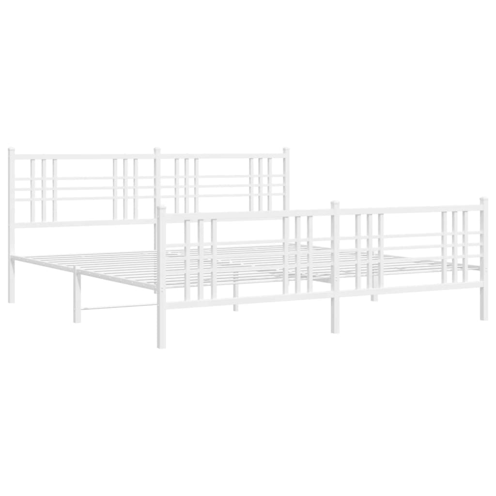 White metal frame bed with a geometric lattice headboard and footboard