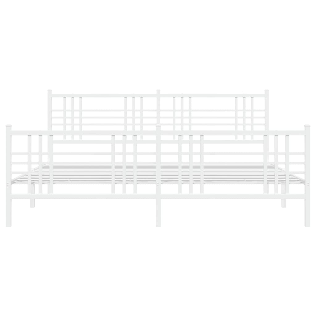 White metal bed frame with slatted headboard and footboard