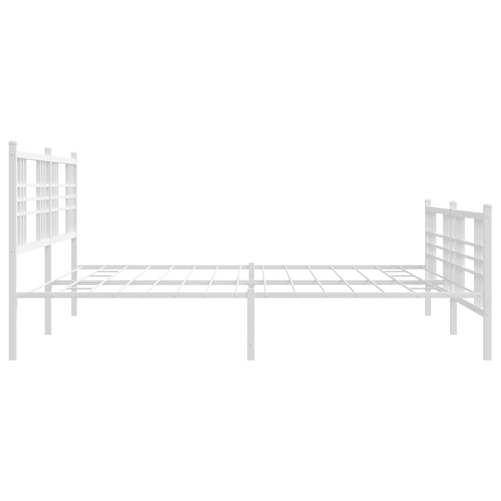 White metal platform bed frame with a geometric headboard design