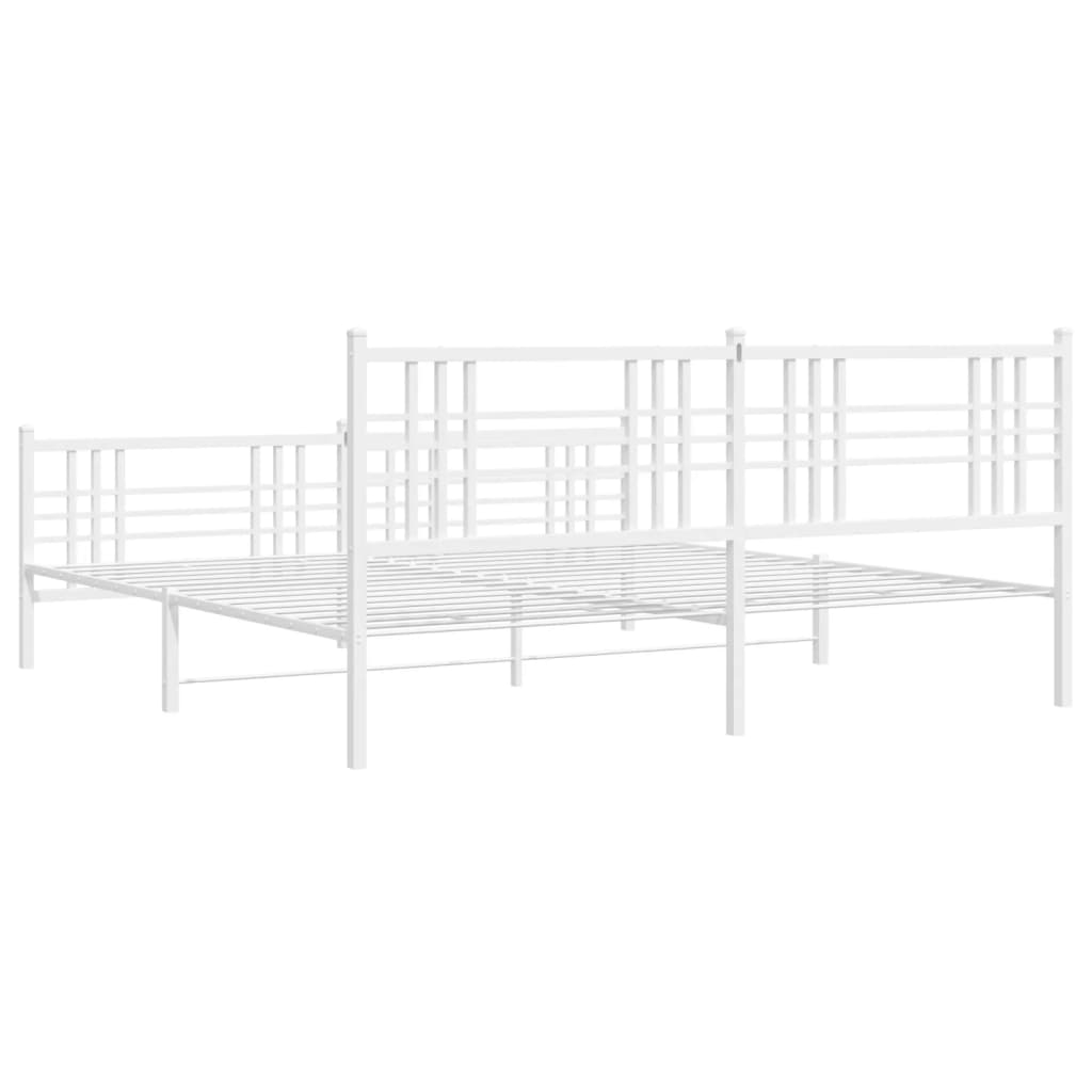 White metal bed frame with a slatted base