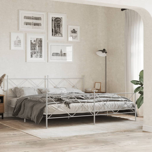 White metal bed frame with diamond pattern headboard and footboard