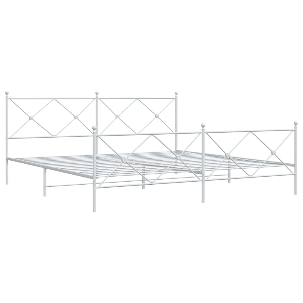 White metal bed frame with diamond pattern headboard and footboard