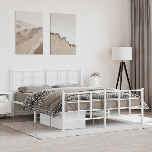 White metal bed frame with grid headboard and footboard