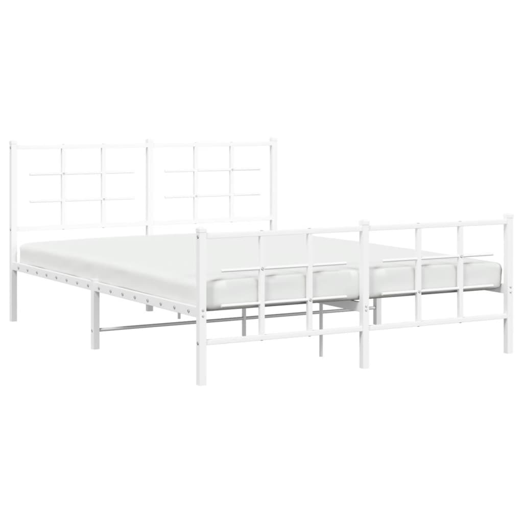 White metal bed frame with a grid headboard and footboard