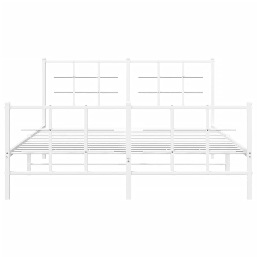 White metal bed frame with a modern grid headboard and footboard design