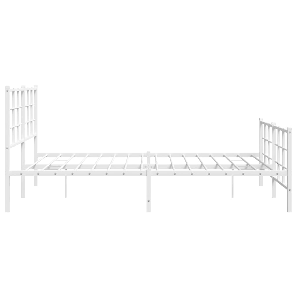 White metal bed frame with a minimalist design and horizontal slats for mattress support