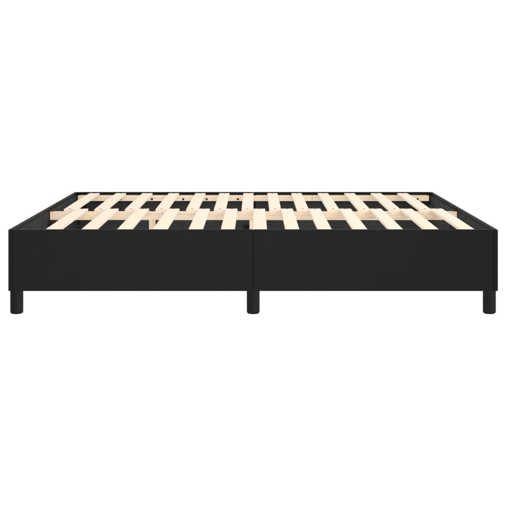 Black platform bed frame with wooden slats