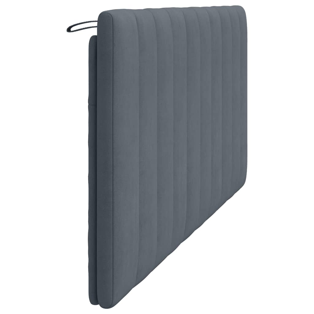 Upholstered headboard with vertical paneling in charcoal gray fabric