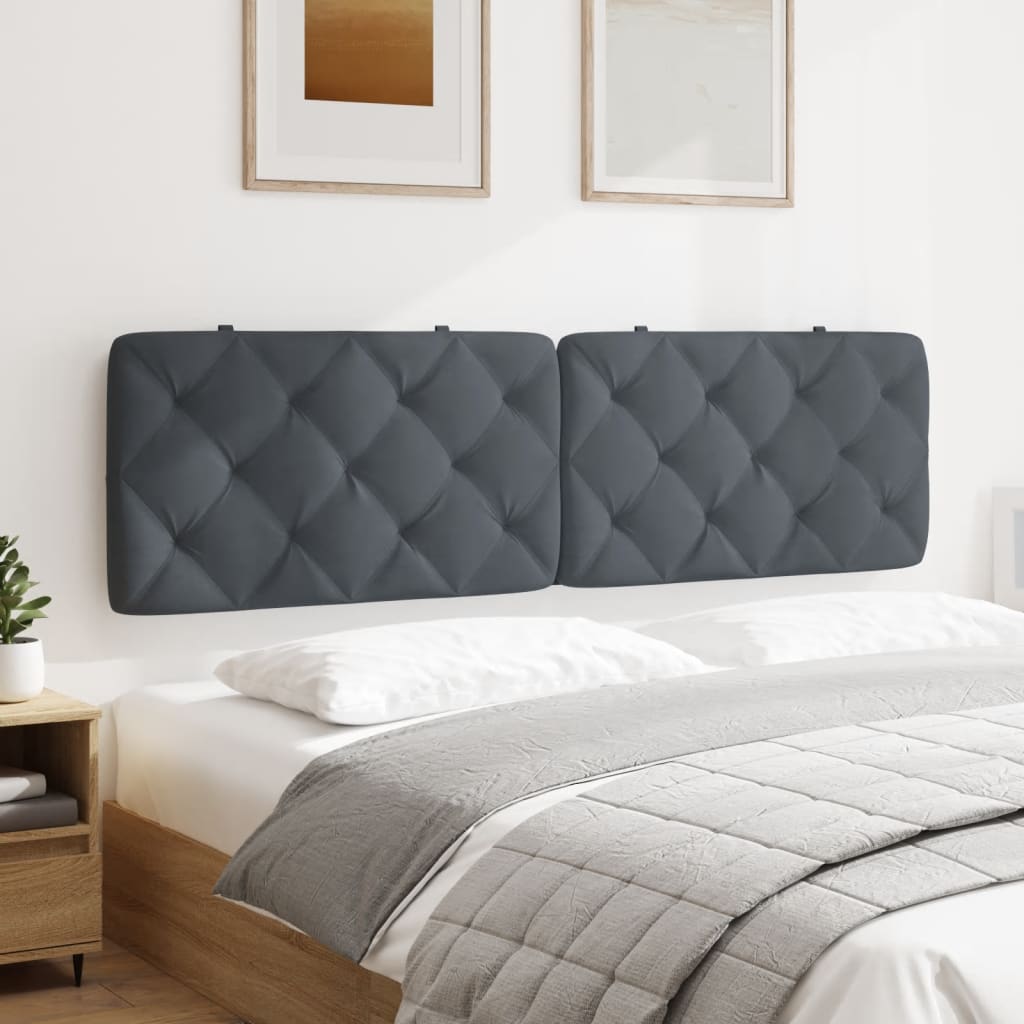 Tufted charcoal grey upholstered headboard with diamond stitching