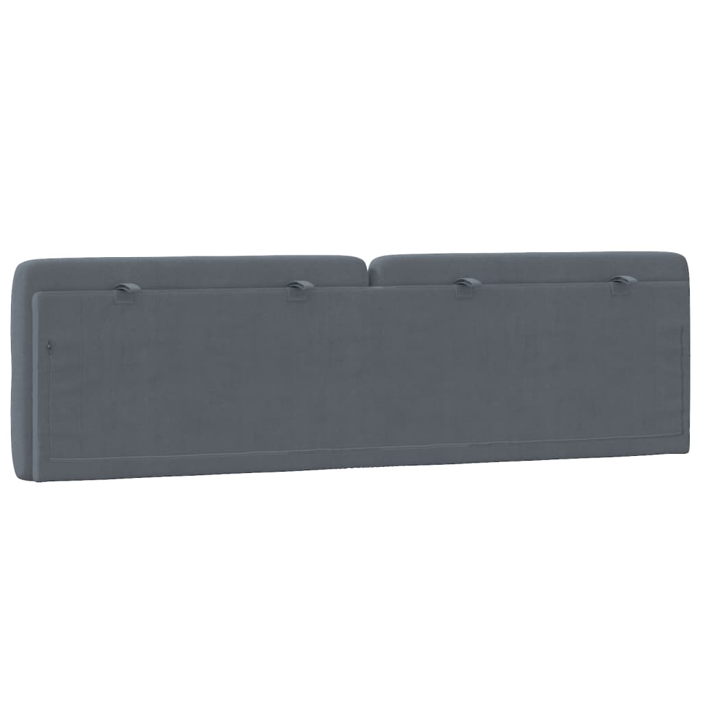 Tufted upholstered headboard in charcoal grey fabric with diamond stitching