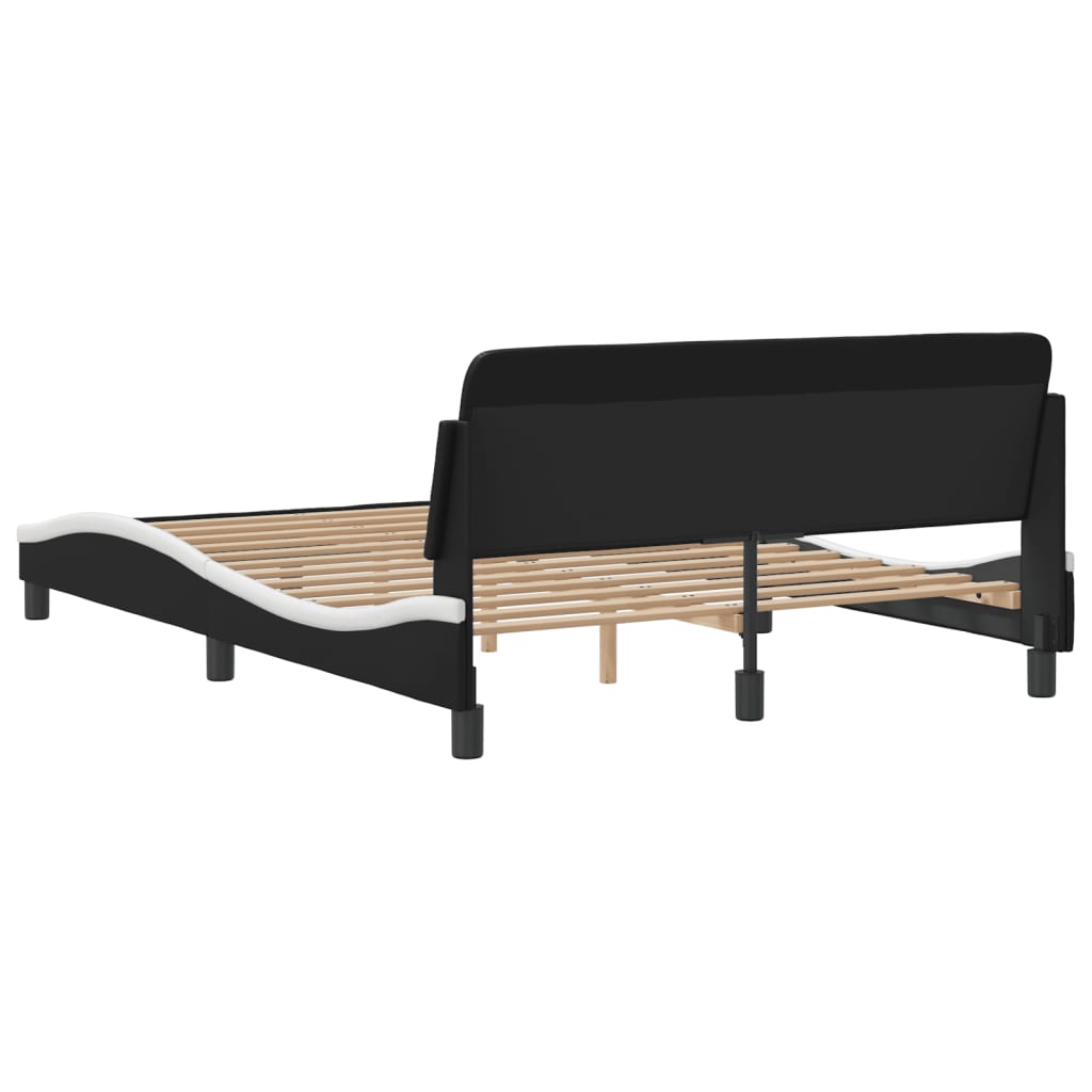 Modern black fabric bed frame with adjustable headrest and slatted base